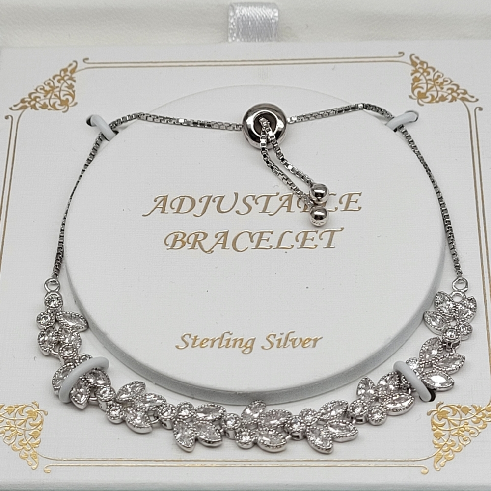 Sterling Silver & Crystal Filigree Adjustable bracelet
